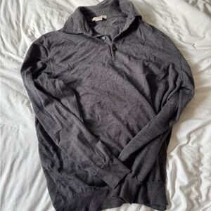 Zegna Charcoal Grey Polo-Style Long Sleeve Sweater